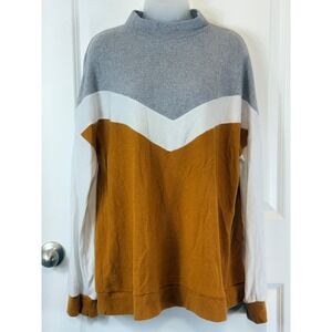 Hailey & Co Mock Neck Colorblock Sweater 3X Mustard White Gray Chevron Boho XXXL